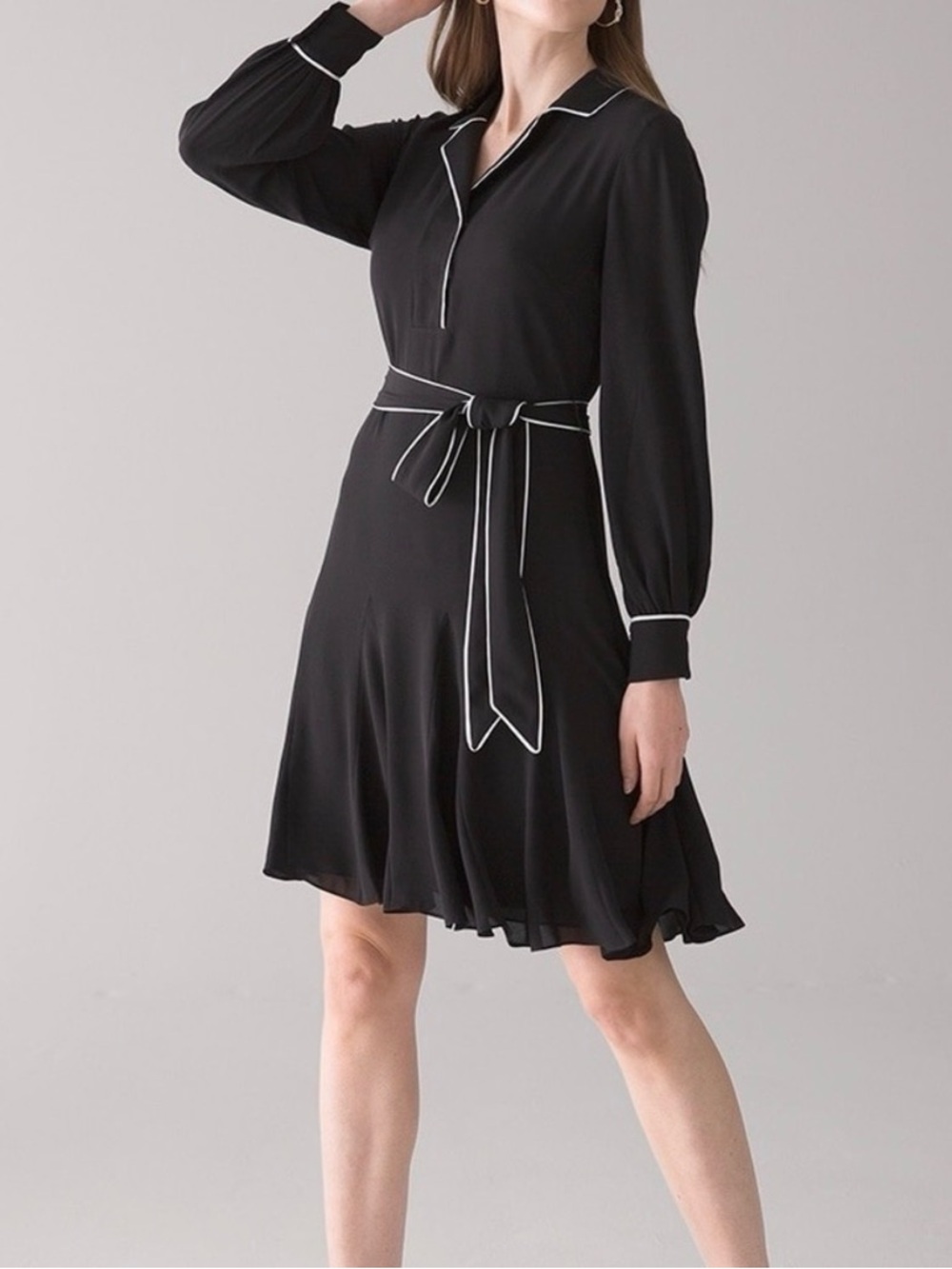 White House Black Market contrast trim Godet Dress- 12